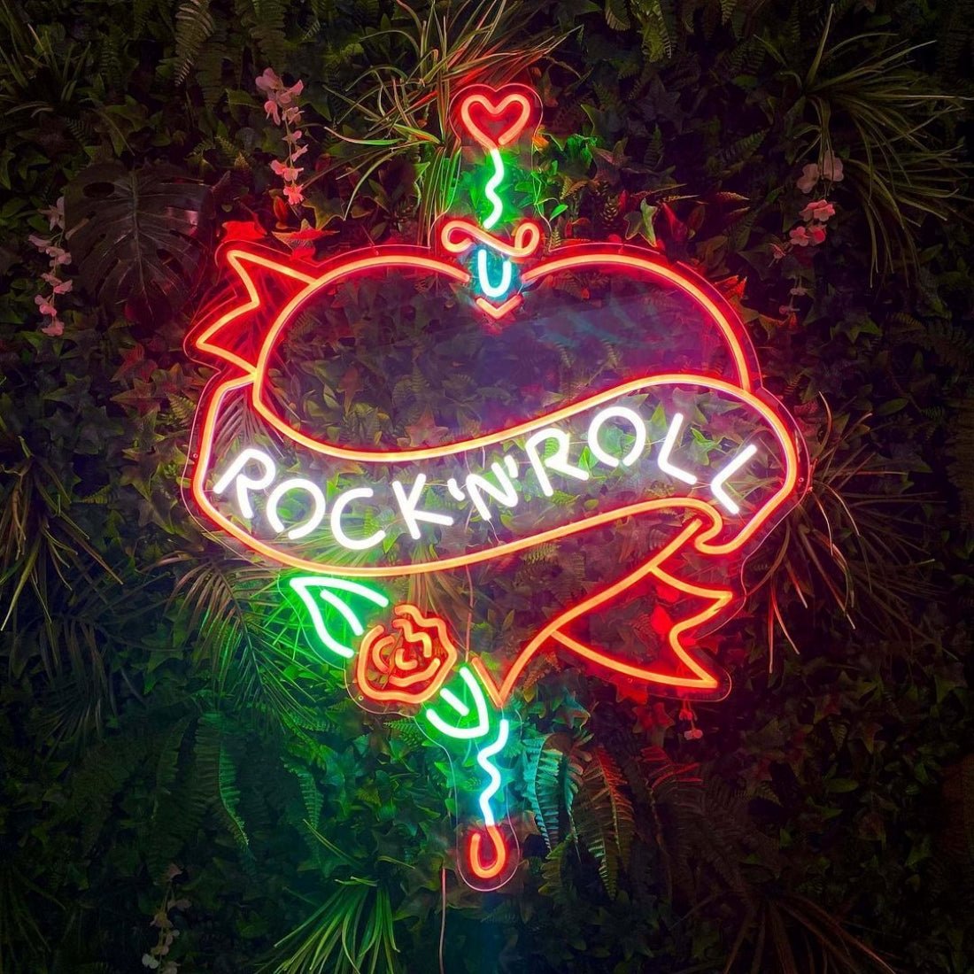 Rock N Roll Heart With Banner Neon Signs Neon Lights Led Neon Signs - Shineneon