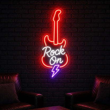 Rock On Guitar Lightning LED Neon Sign Garage Man Cave Neon Sign real lifestyle scene
