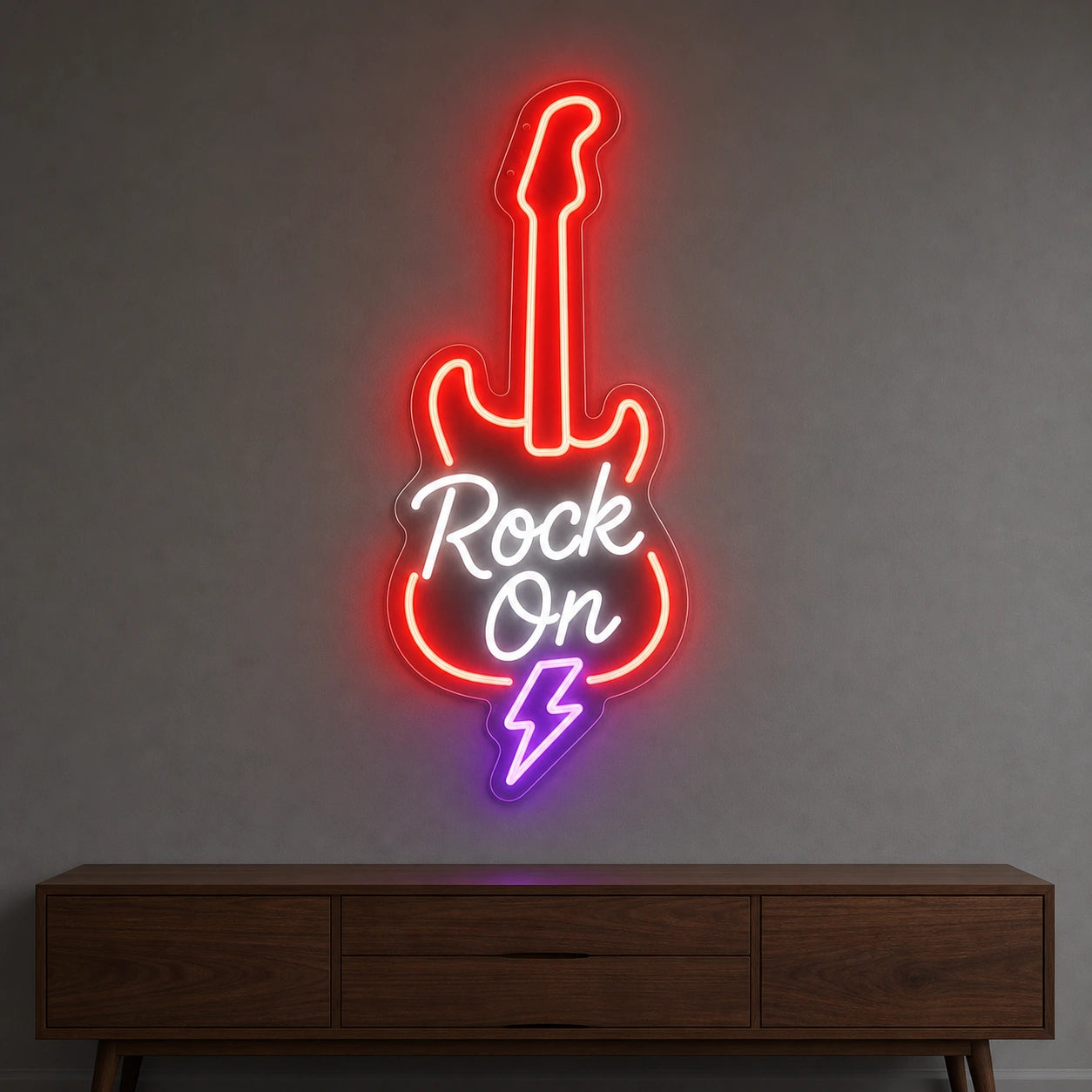 Rock On Guitar Lightning LED Neon Sign Garage Man Cave Neon Sign size image