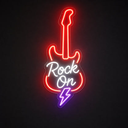 Rock On Guitar Lightning LED Neon Sign Garage Man Cave Neon Sign main product image