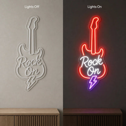 Rock On Guitar Lightning LED Neon Sign Garage Man Cave Neon Sign - Shineneon