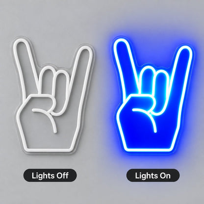 Rock On Hand Blue LED Neon Sign - Shineneon