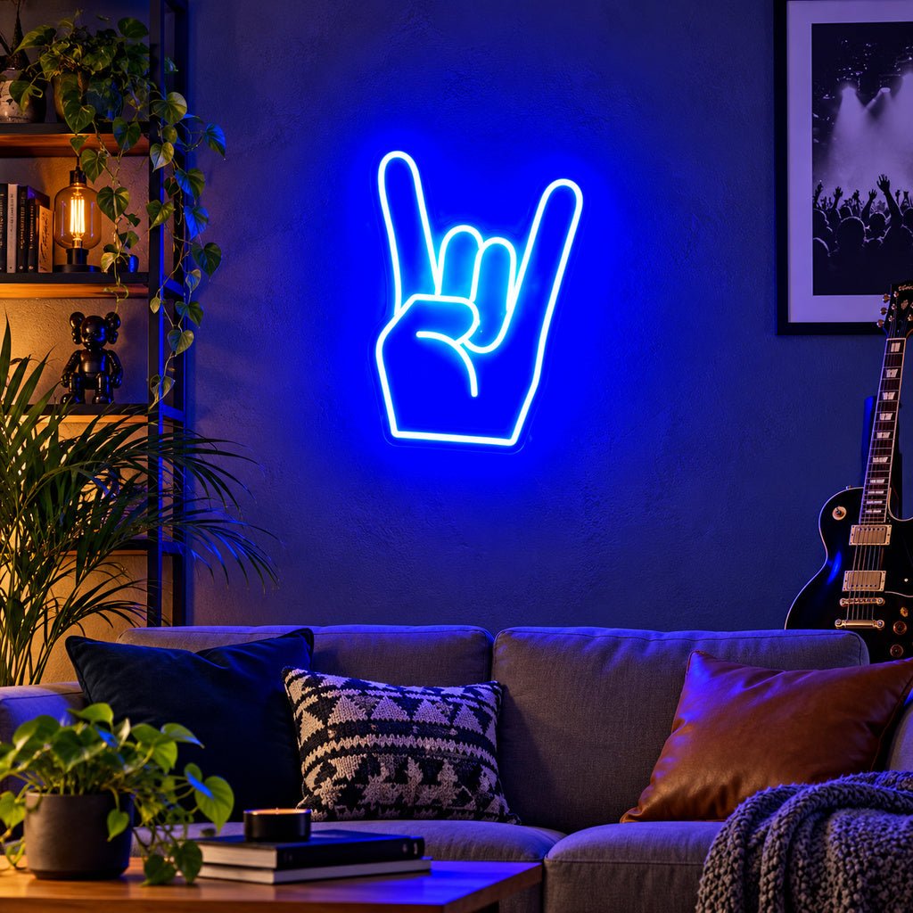 Rock On Hand Blue LED Neon Sign - Shineneon