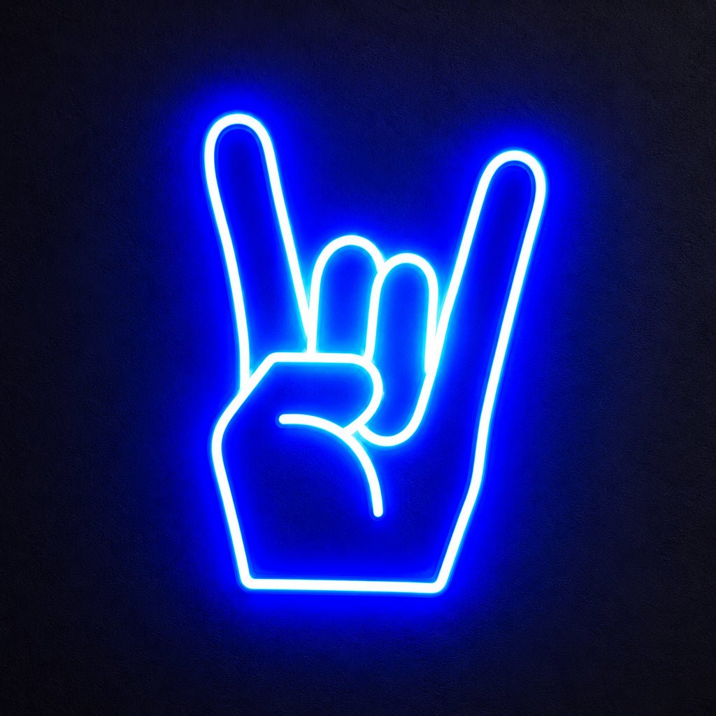 Rock On Hand Blue LED Neon Sign - Shineneon