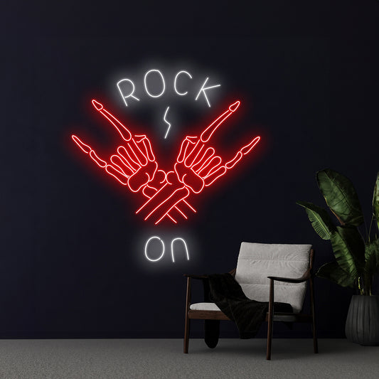 Rock On Skeleton Rock Hand Led Sign