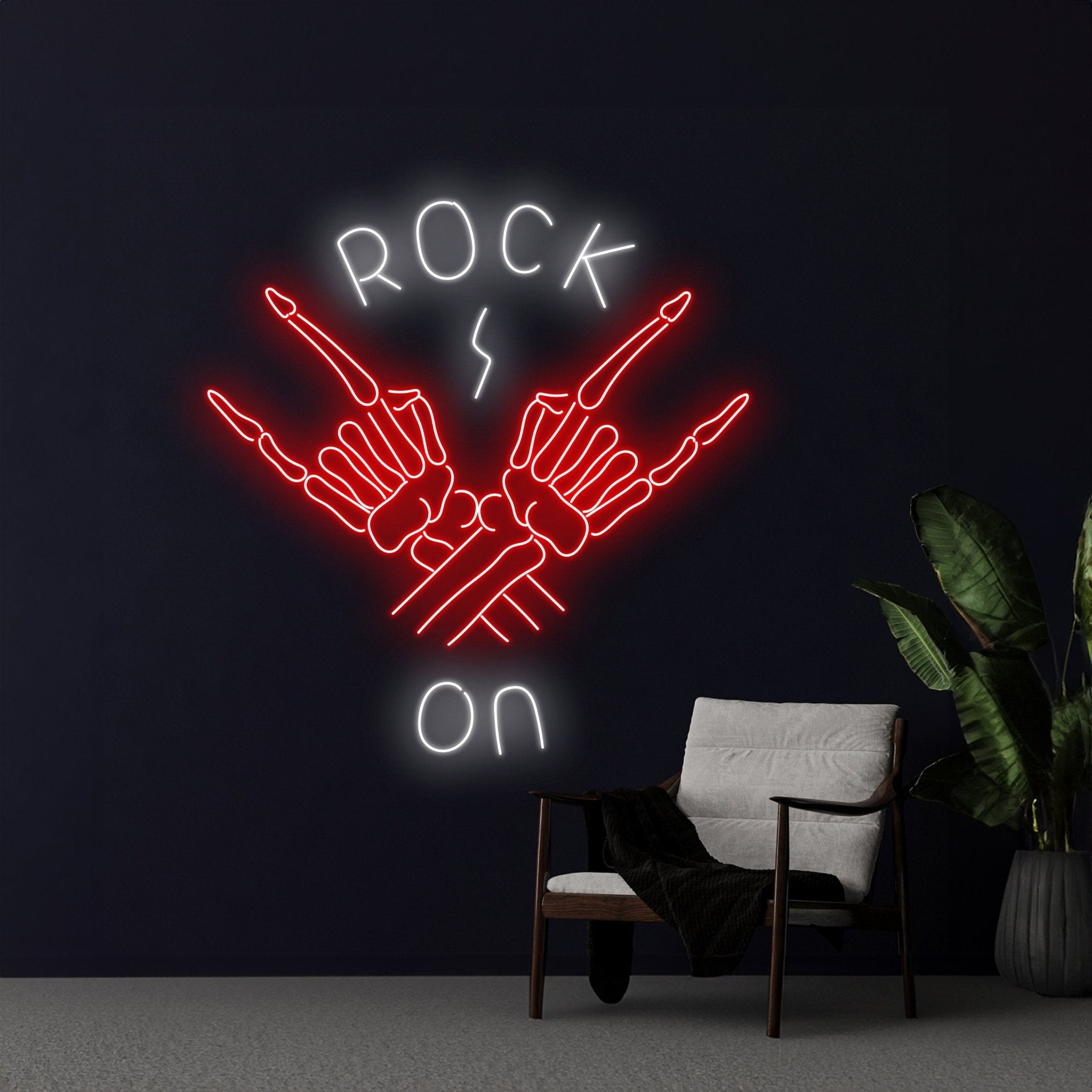 Rock On Skeleton Rock Hand Led Sign - Shineneon