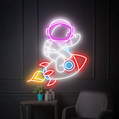 Rocket Astronaut Led Neon Sign Fhouse Wall Art | Shineneon