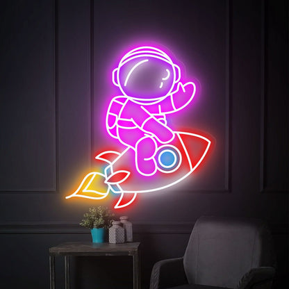 Rocket Astronaut Led Neon Sign Fhouse Wall Art | Shineneon