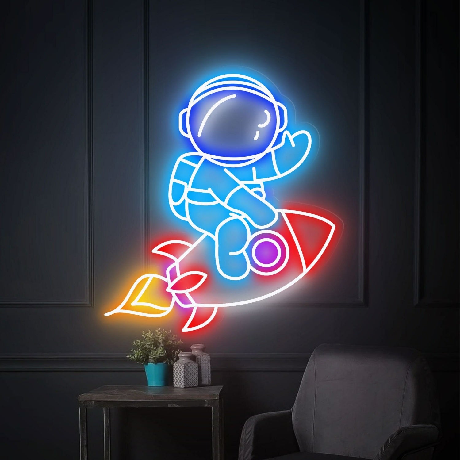 Rocket Astronaut Led Neon Sign Fhouse Wall Art | Shineneon