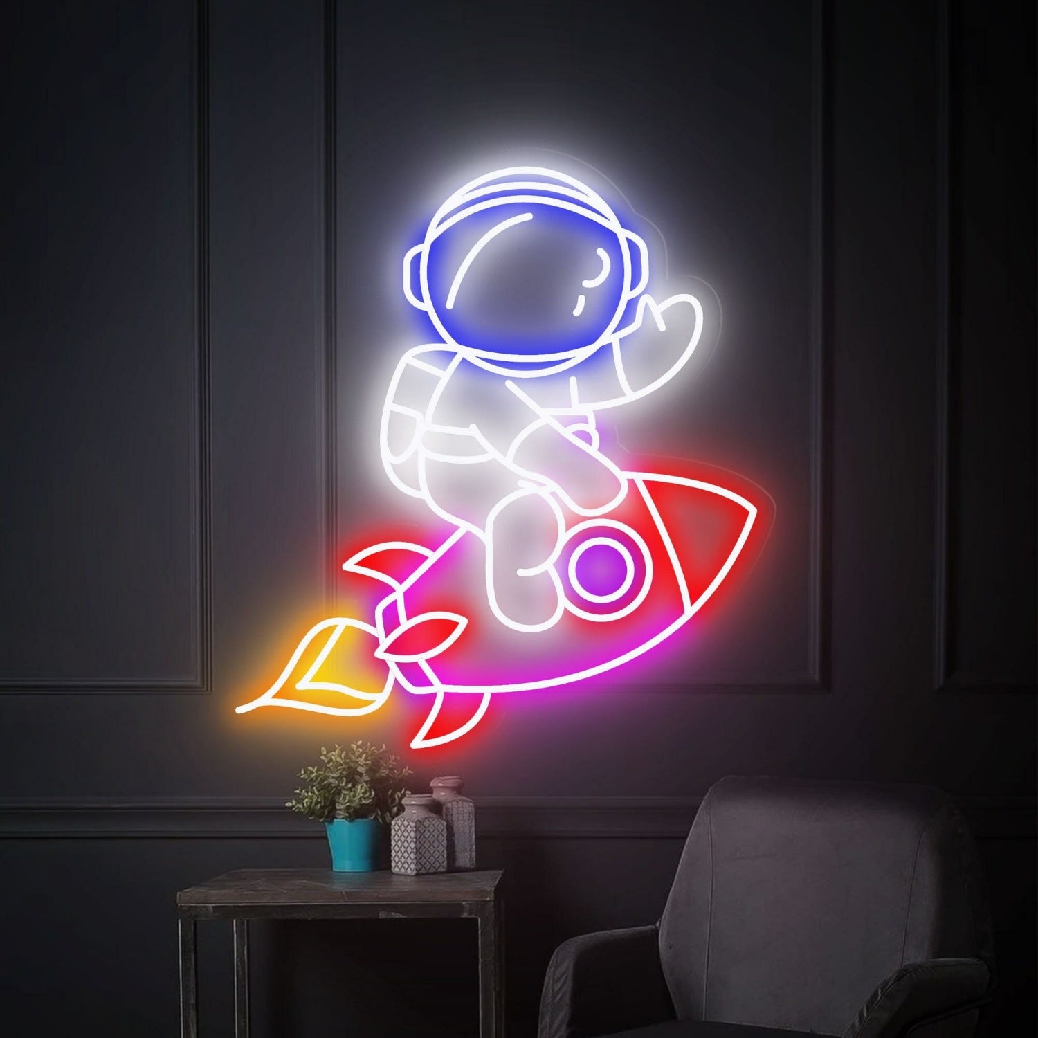 Rocket Astronaut Led Neon Sign Fhouse Wall Art | Shineneon