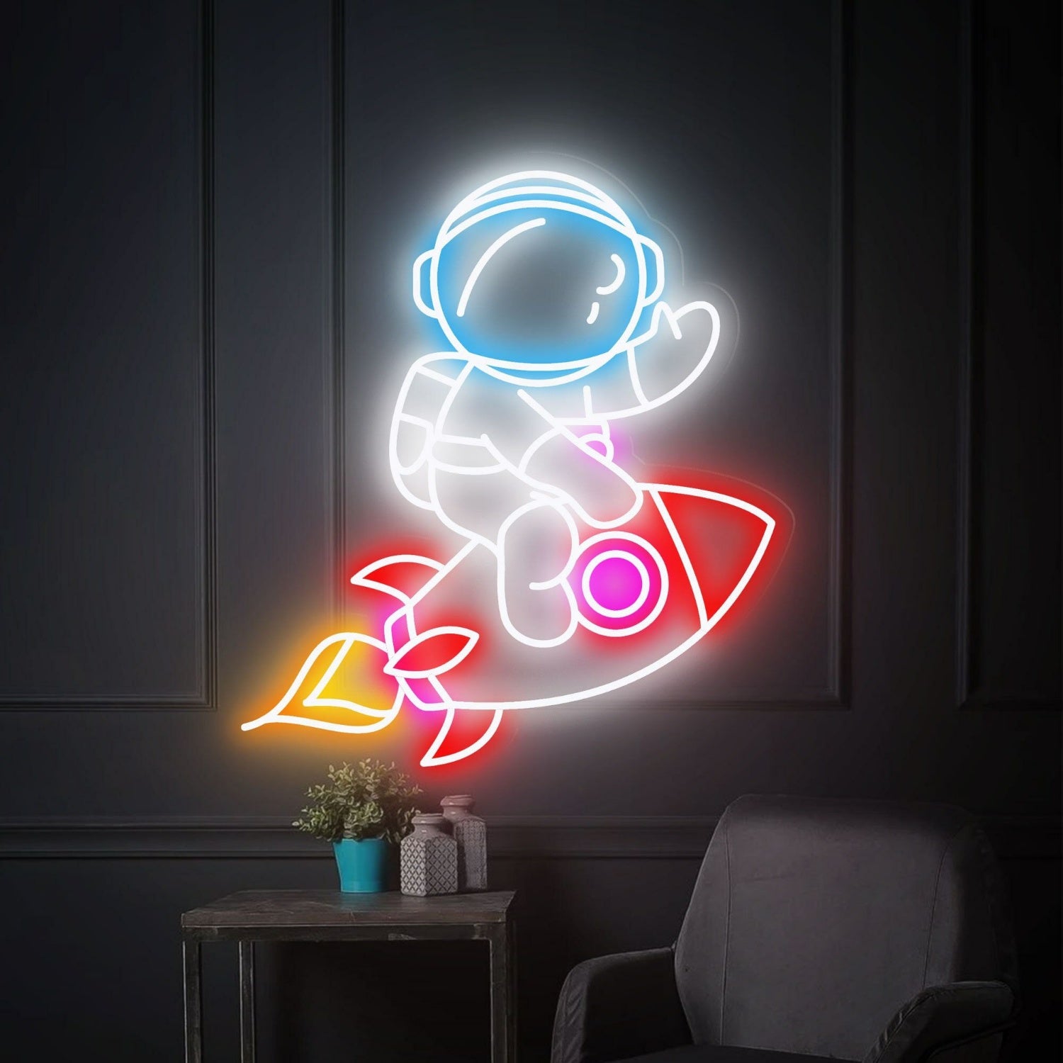 Rocket Astronaut Led Neon Sign Fhouse Wall Art | Shineneon