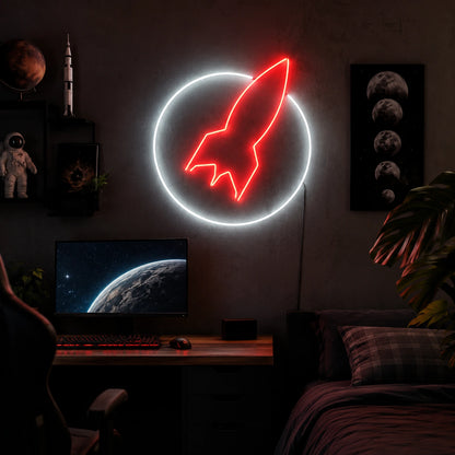 Rocket In Orbit Neon Sign LED Neon Sign real lifestyle scene