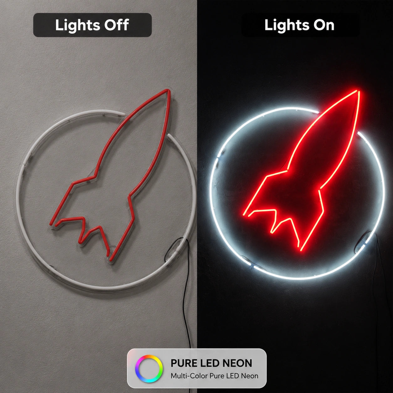Rocket In Orbit Neon Sign LED Neon Sign day and night comparison