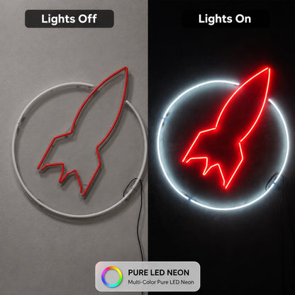 Rocket In Orbit Neon Sign LED Neon Sign day and night comparison