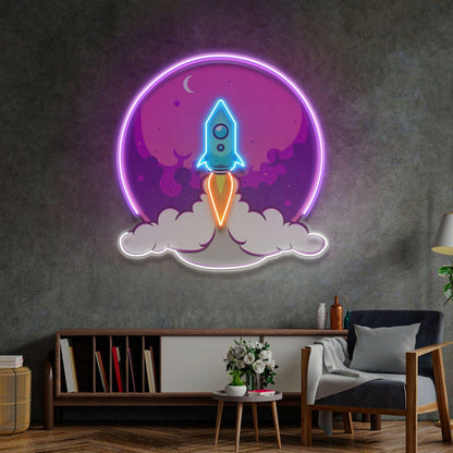 Rocket Launch Cartoon Uv Printed Led Neon Sign For Kids Room Space Decor | Shineneon