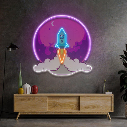 Rocket Launch Cartoon Uv Printed Led Neon Sign For Kids Room Space Decor | Shineneon