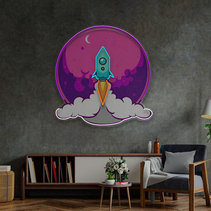 Rocket Launch Cartoon Uv Printed Led Neon Sign For Kids Room Space Decor | Shineneon