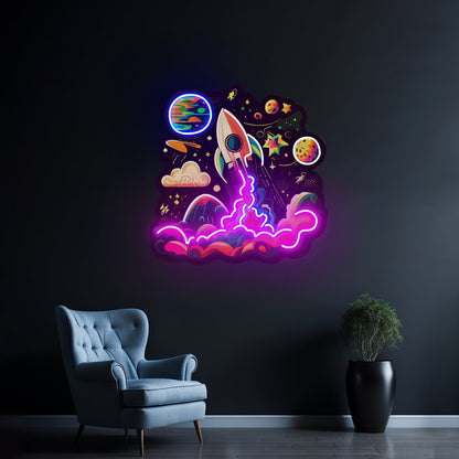 Rocket Launching Into Galaxy Led Neon Sign Light Custom Led Signs - Shineneon