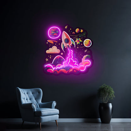 Rocket Launching Into Galaxy Led Neon Sign Light Custom Led Signs - Shineneon