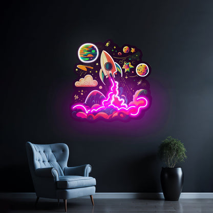 Rocket Launching Into Galaxy Led Neon Sign Light Custom Led Signs - Shineneon