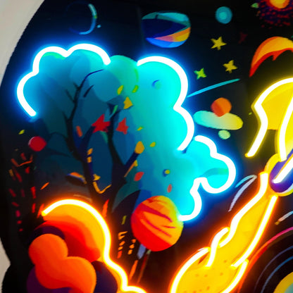 Rocket Launching Universe Uv Printed Led Neon Sign For Kids Room Decor | Shineneon