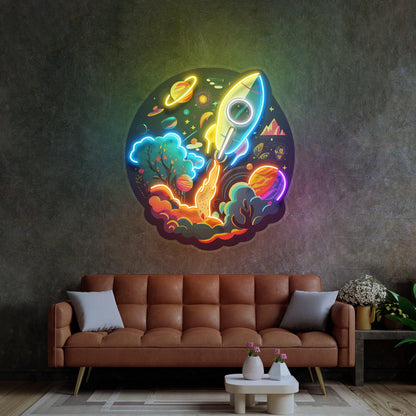 Rocket Launching Universe Uv Printed Led Neon Sign For Kids Room Decor | Shineneon