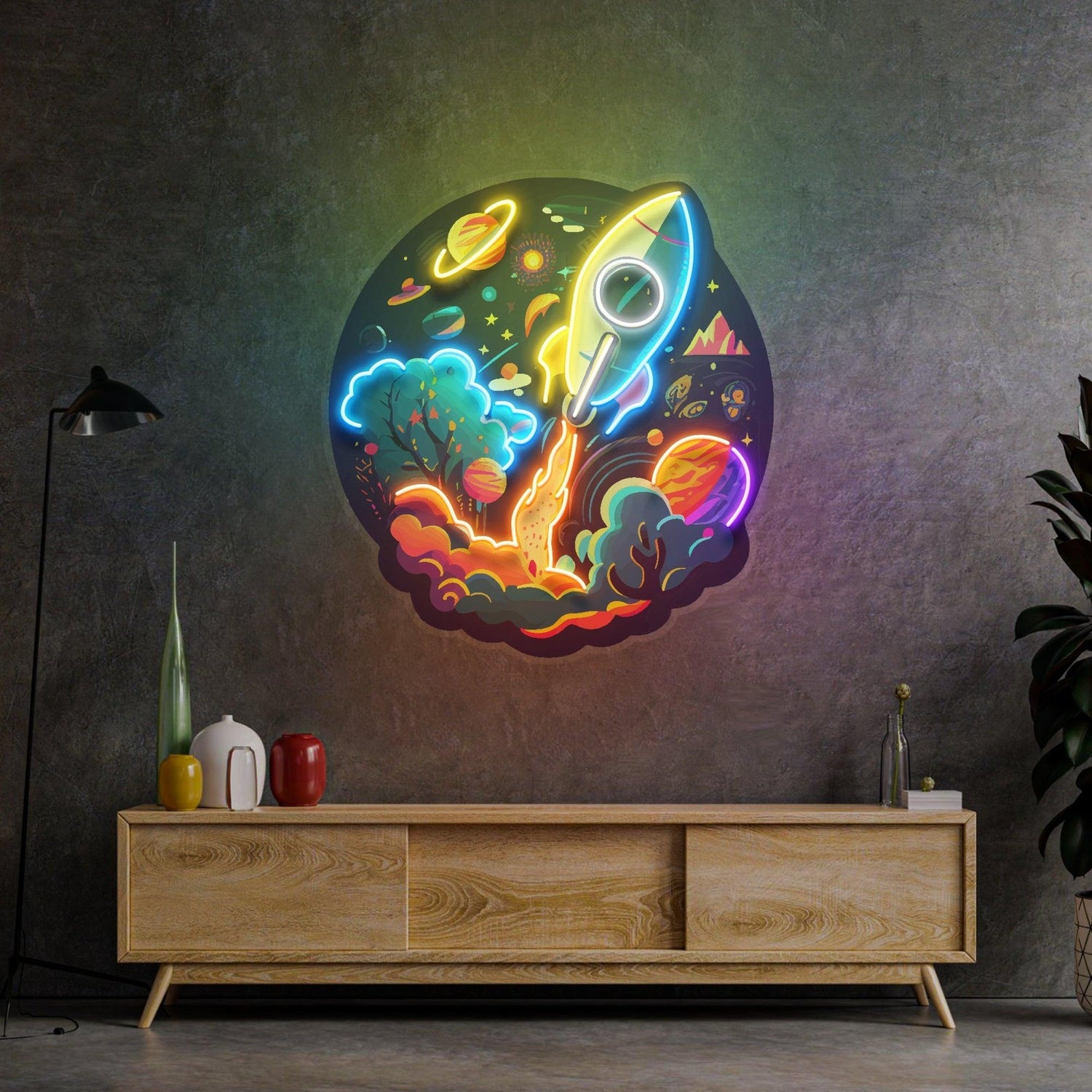 Rocket Launching Universe Uv Printed Led Neon Sign For Kids Room Decor | Shineneon