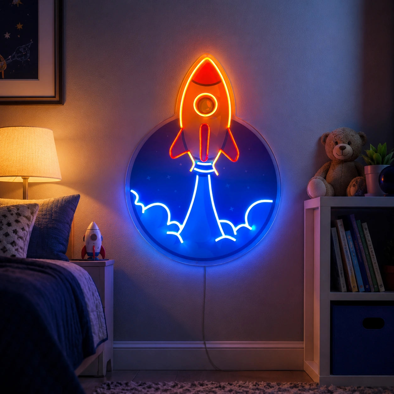 Rocket Moon Launch Neon Sign LED Neon Sign real lifestyle scene