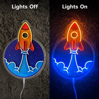 Rocket Moon Launch Neon Sign LED Neon Sign day and night comparison