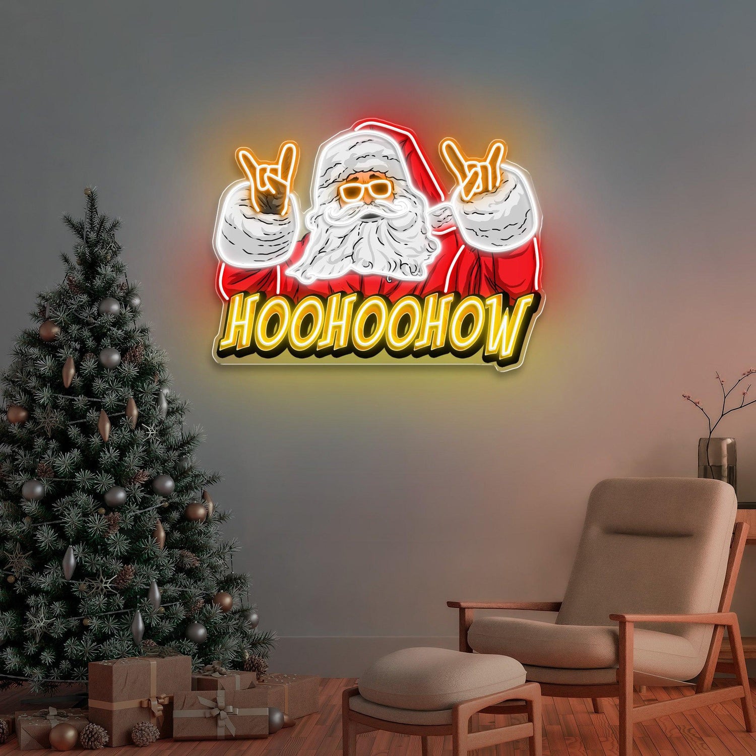 Rocking Santa Hoohoohoh Uv Printed Led Neon Sign Artwork Christmas Indoor Decor | Shineneon