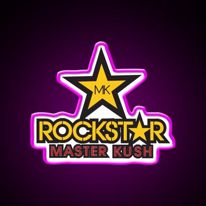 Rockstar Master Kush Hemp Inspired Green Leaf Led Neon Sign Rgb Color - Neon sign mounted on wall in room