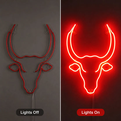 Rodeo Bull Head Neon Sign LED Neon Sign day and night comparison
