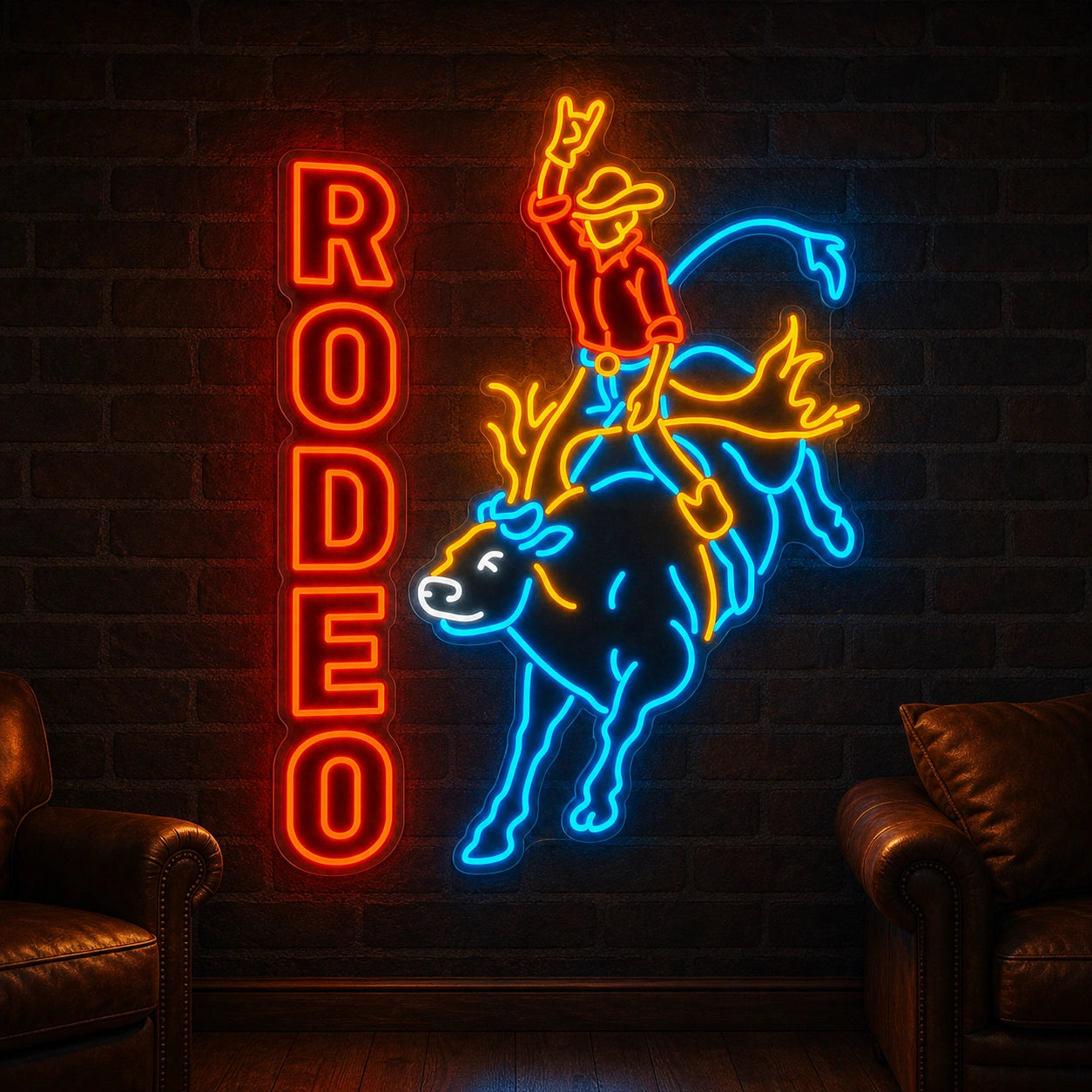 Rodeo Bull Rider LED Neon Sign Garage Man Cave Neon Sign real lifestyle scene
