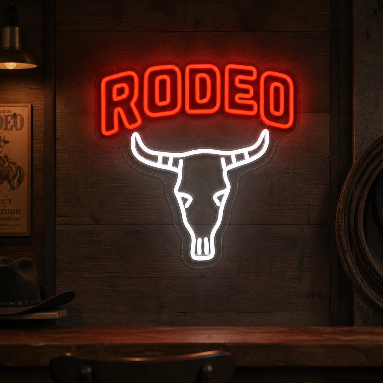 Rodeo Bull Skull Vintage LED Neon Sign real lifestyle scene