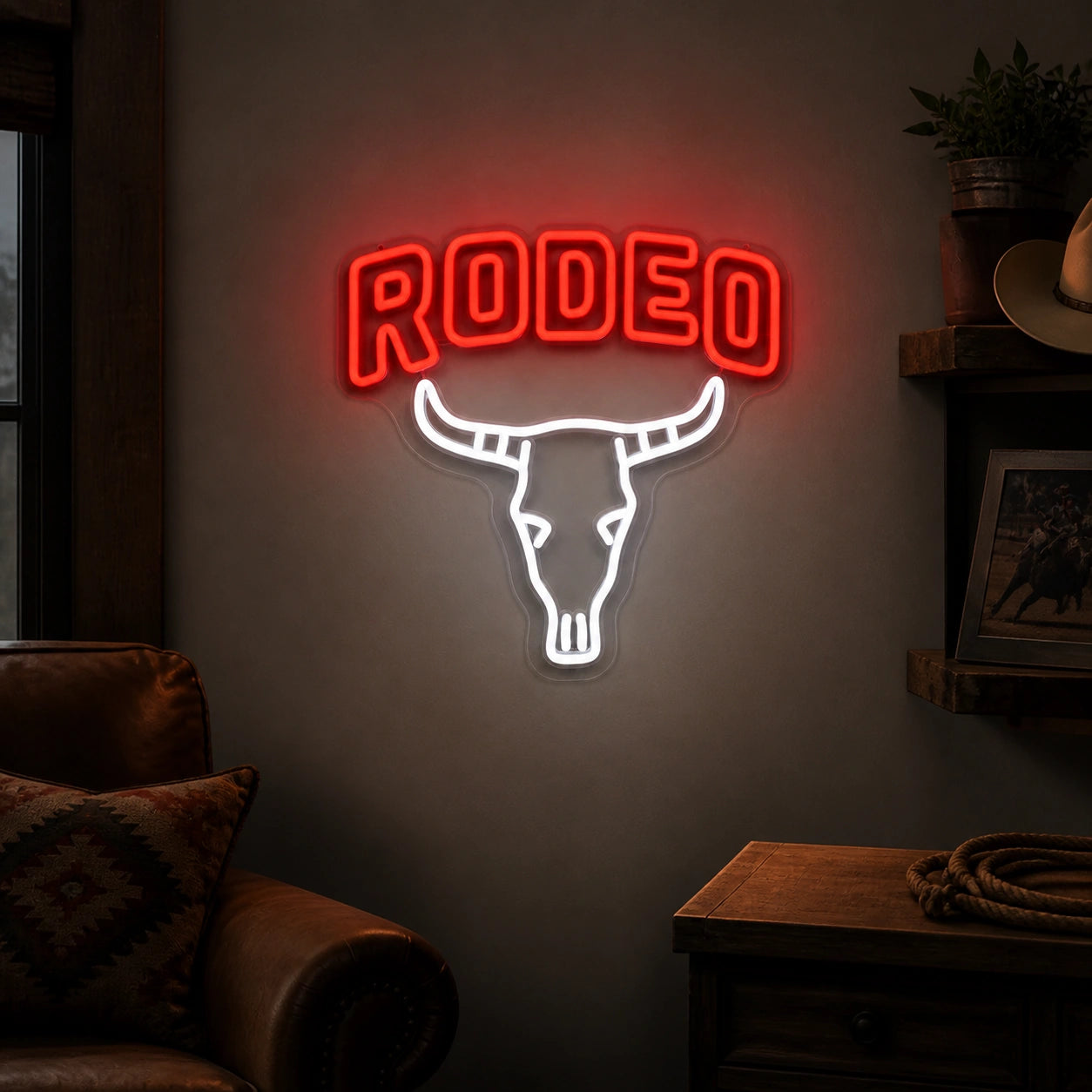 Rodeo Bull Skull Vintage LED Neon Sign size image