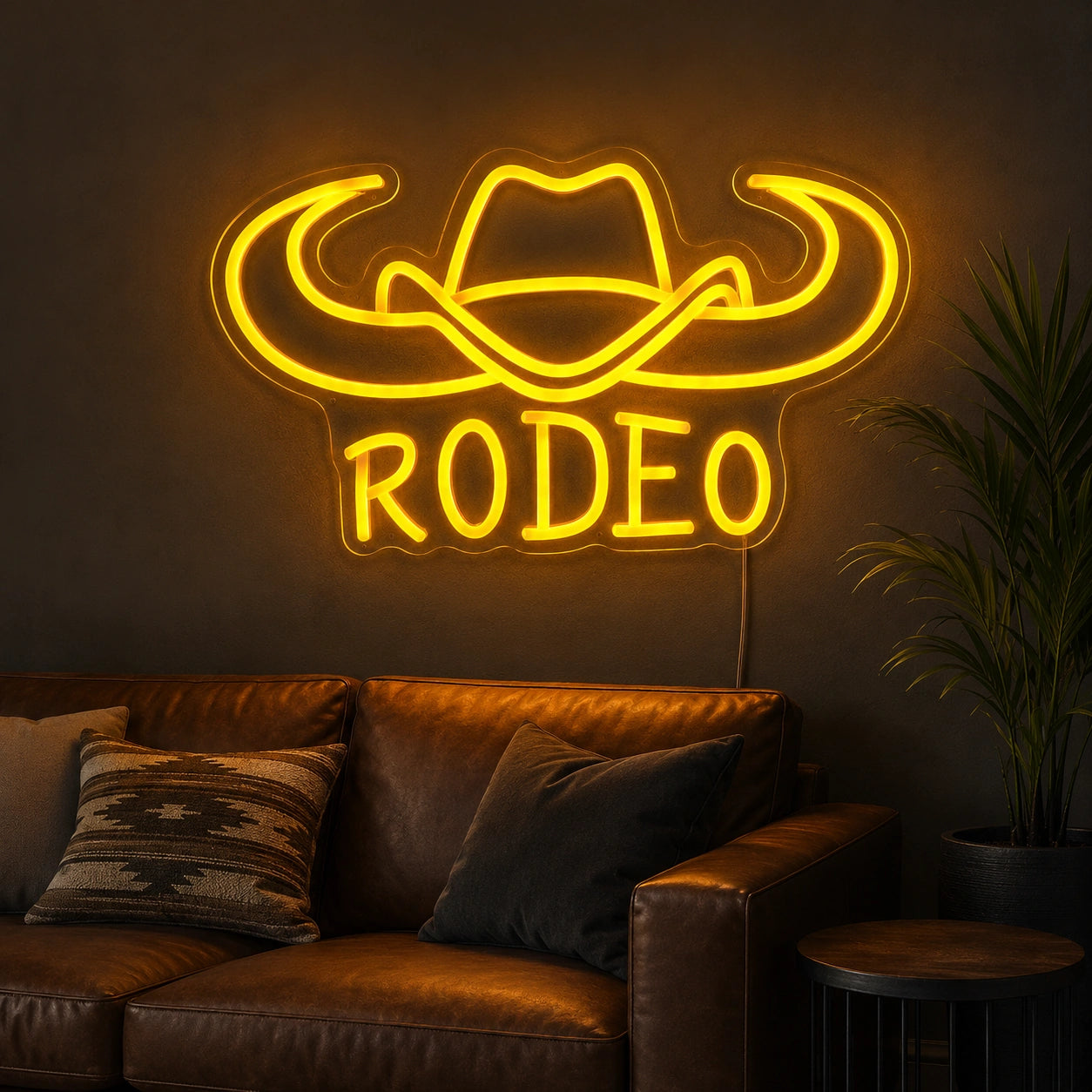 Rodeo Cowboy Hat And Bull Horns LED Neon Sign high-converting product image