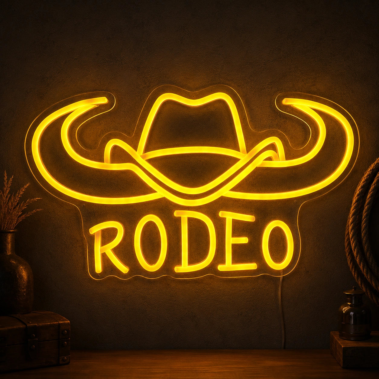 Rodeo Cowboy Hat And Bull Horns LED Neon Sign main product image