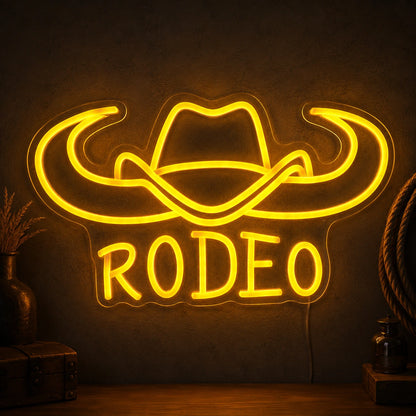 Rodeo Cowboy Hat And Bull Horns LED Neon Sign main product image