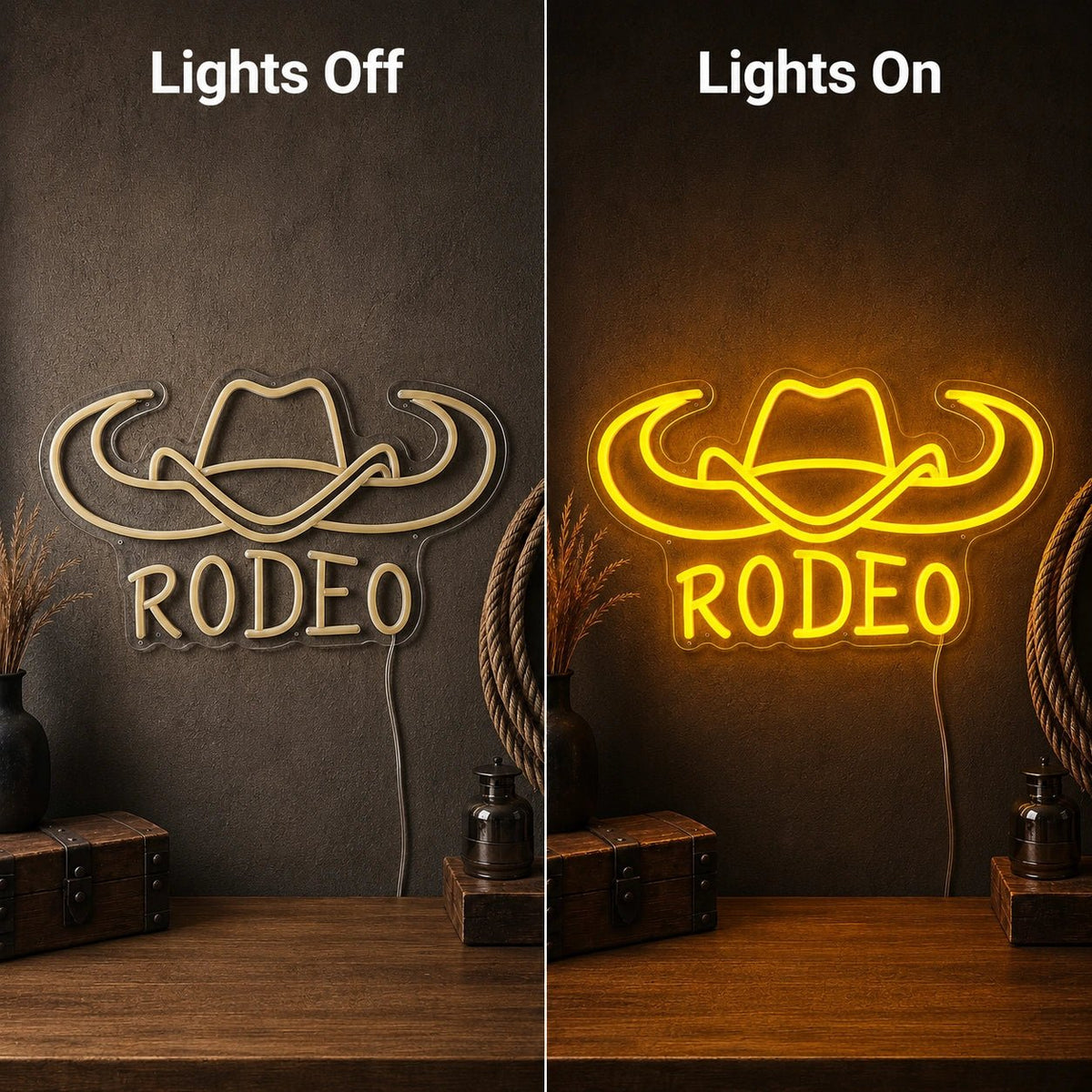 Rodeo Cowboy Hat And Bull Horns LED Neon Sign - Shineneon