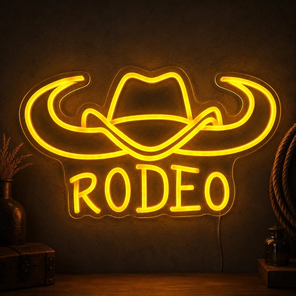 Rodeo Cowboy Hat And Bull Horns LED Neon Sign - Shineneon