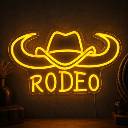 Rodeo Cowboy Hat And Bull Horns LED Neon Sign - Shineneon