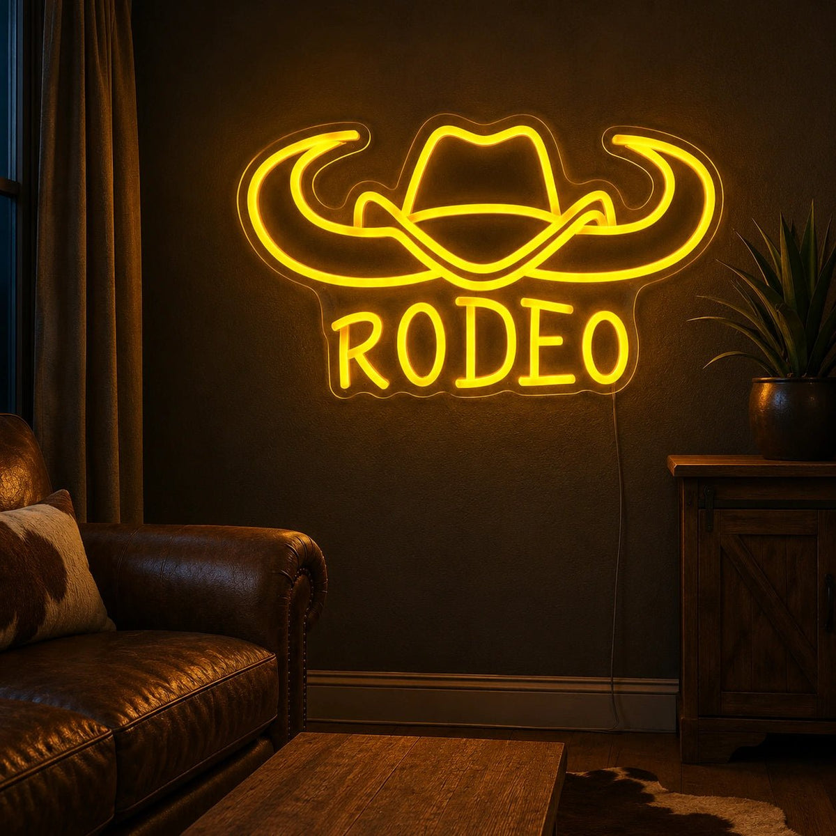 Rodeo Cowboy Hat And Bull Horns LED Neon Sign - Shineneon