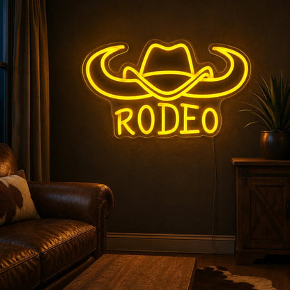 Rodeo Cowboy Hat And Bull Horns LED Neon Sign - Shineneon