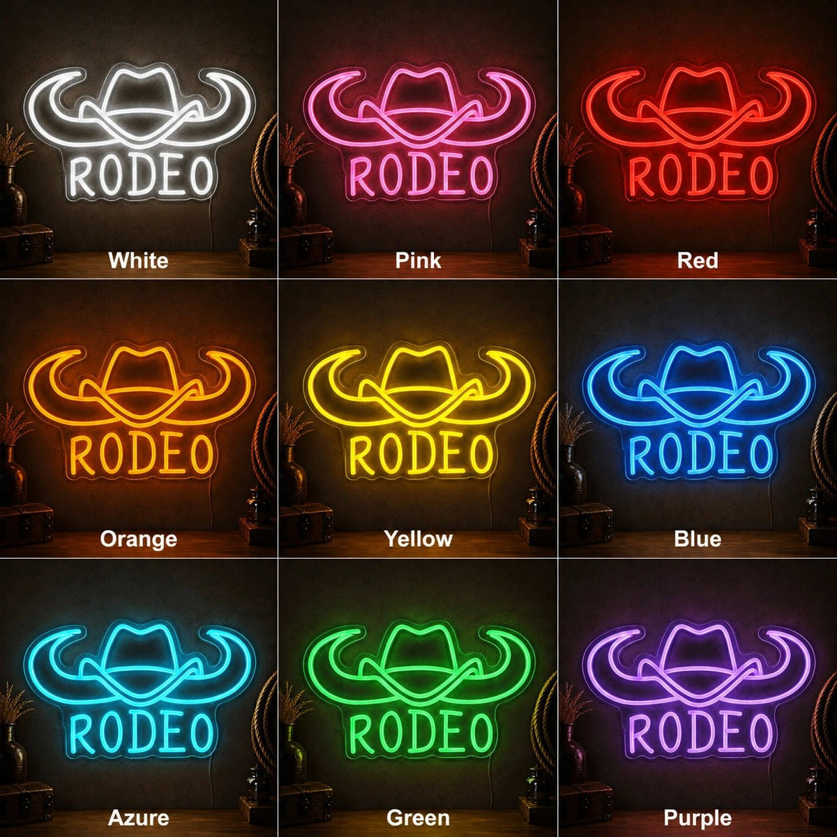 Rodeo Cowboy Hat And Bull Horns LED Neon Sign - Shineneon