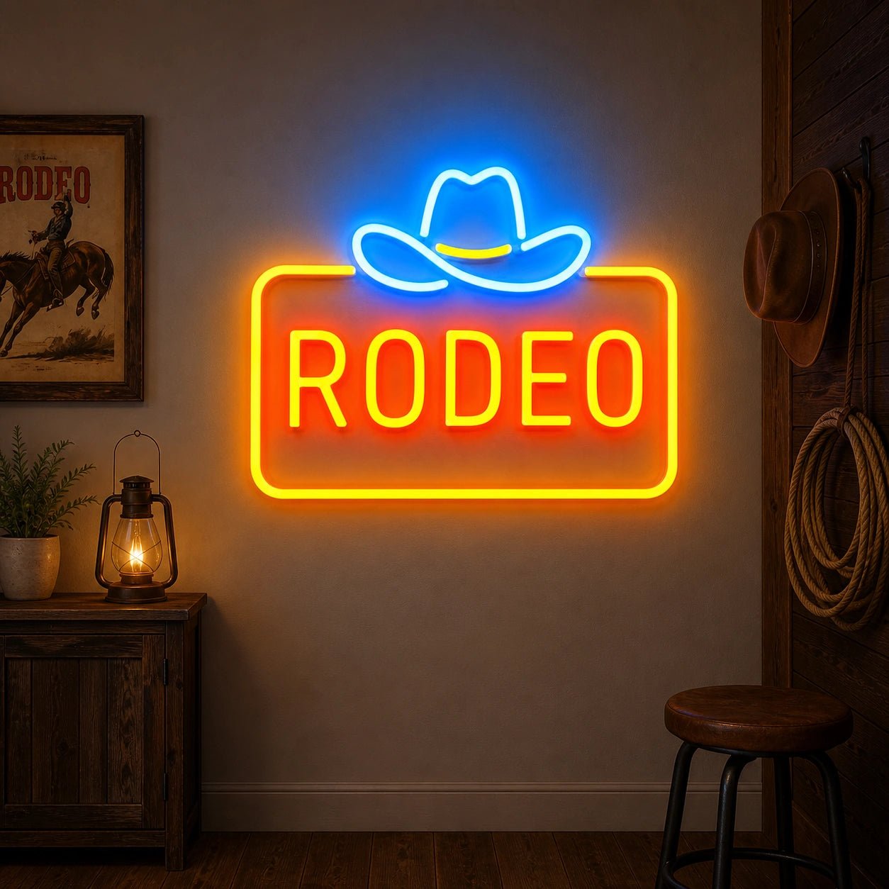 Rodeo Cowboy Hat Frame Vintage LED Neon Sign - Shineneon