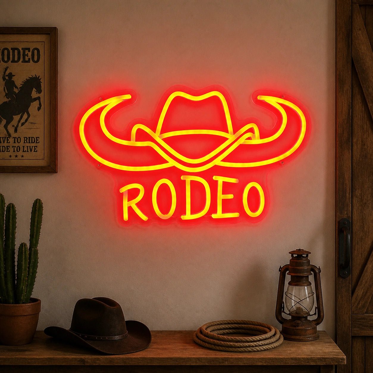 Rodeo Cowboy Hat Longhorn Vintage LED Neon Sign - Shineneon