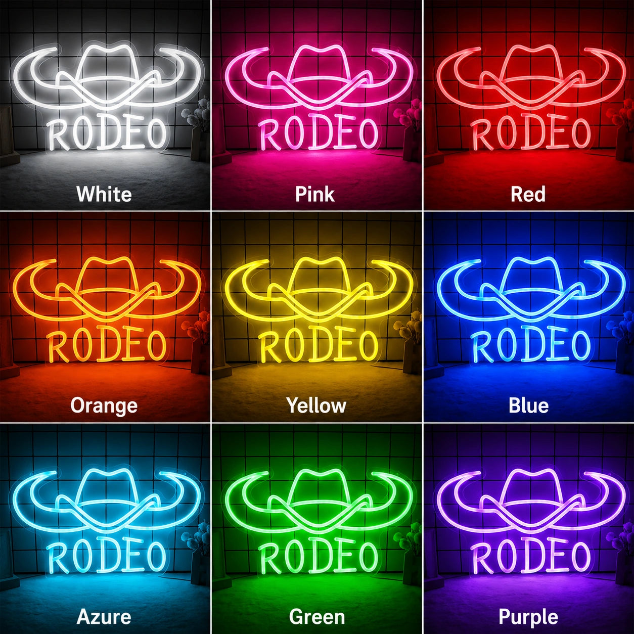 Rodeo Cowboy Hat Neon Sign LED Neon Sign color grid