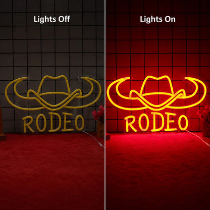 Rodeo Cowboy Hat Neon Sign LED Neon Sign day and night comparison