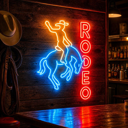 Rodeo Cowboy Horseback Vintage LED Neon Sign - Shineneon