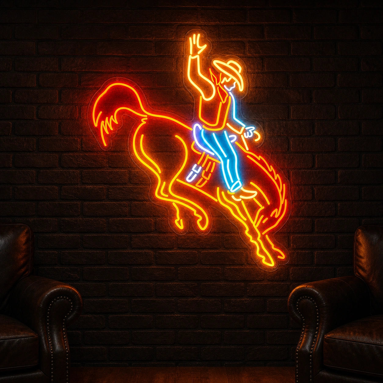 Rodeo Cowboy On Bucking Horse LED Neon Sign Garage Man Cave Neon Sign real lifestyle scene